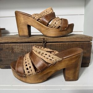 Bed Stu Shantel Tan Leather Platform Chunky Heal Clog Sandals Size 10 Bohemian
